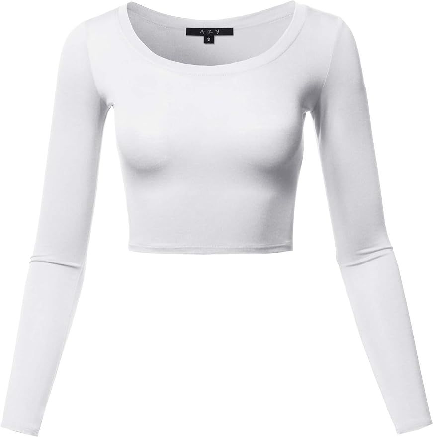 Women's Basic Solid Stretchable Scoop Neck Long Sleeve Crop Top | Amazon (US)