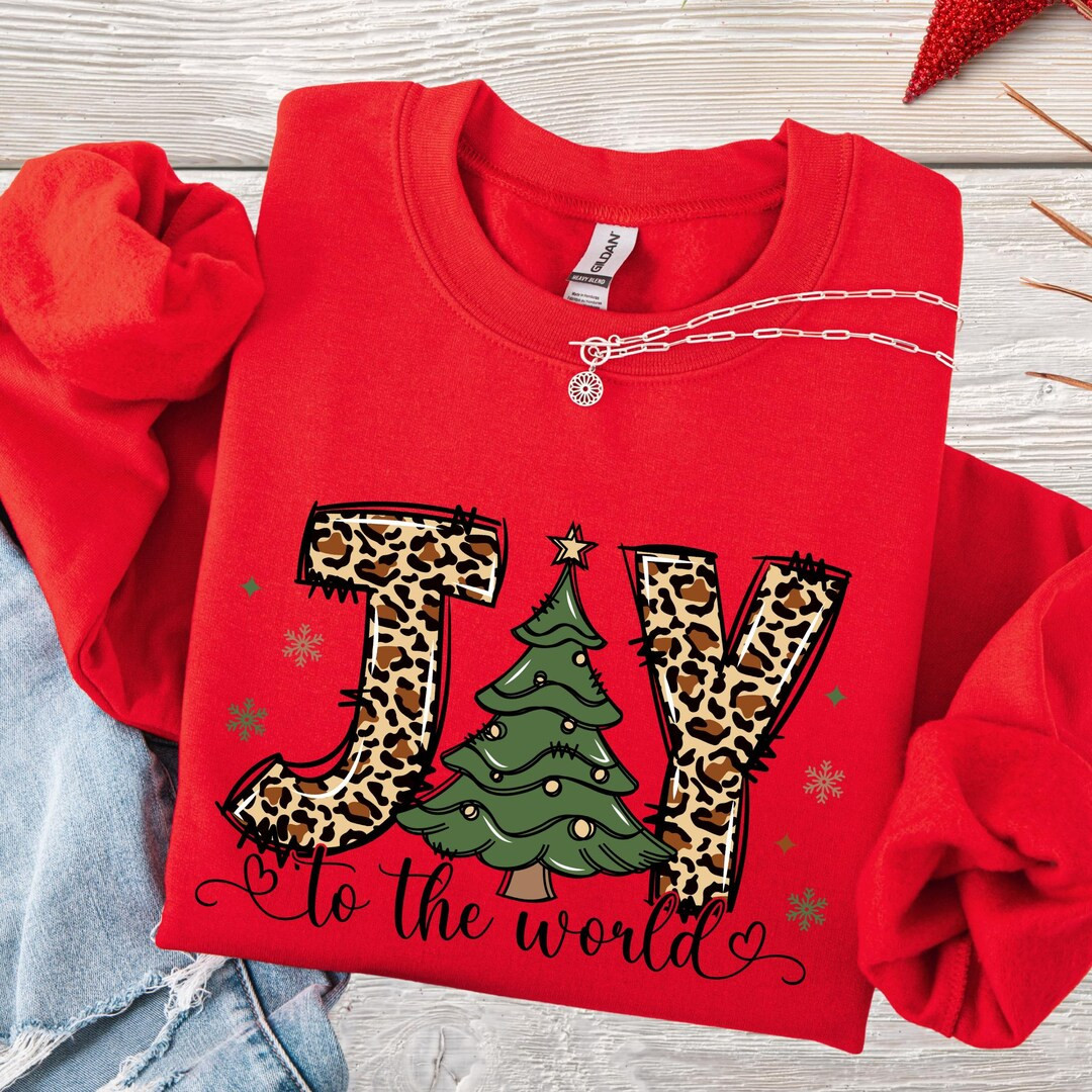 Joy to the World Christmas Sweatshirt, Leopard Print Tree Pullover, Retro Holiday Crewneck, Merry... | Etsy (US)