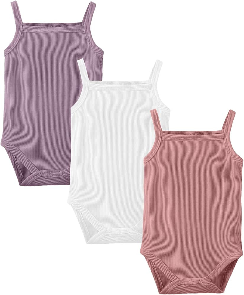 OPAWO Onsies for Baby Girls' Bodysuits 3 Pack Neutral Baby Clothes Spaghetti Strap & Long Sleeve ... | Amazon (US)