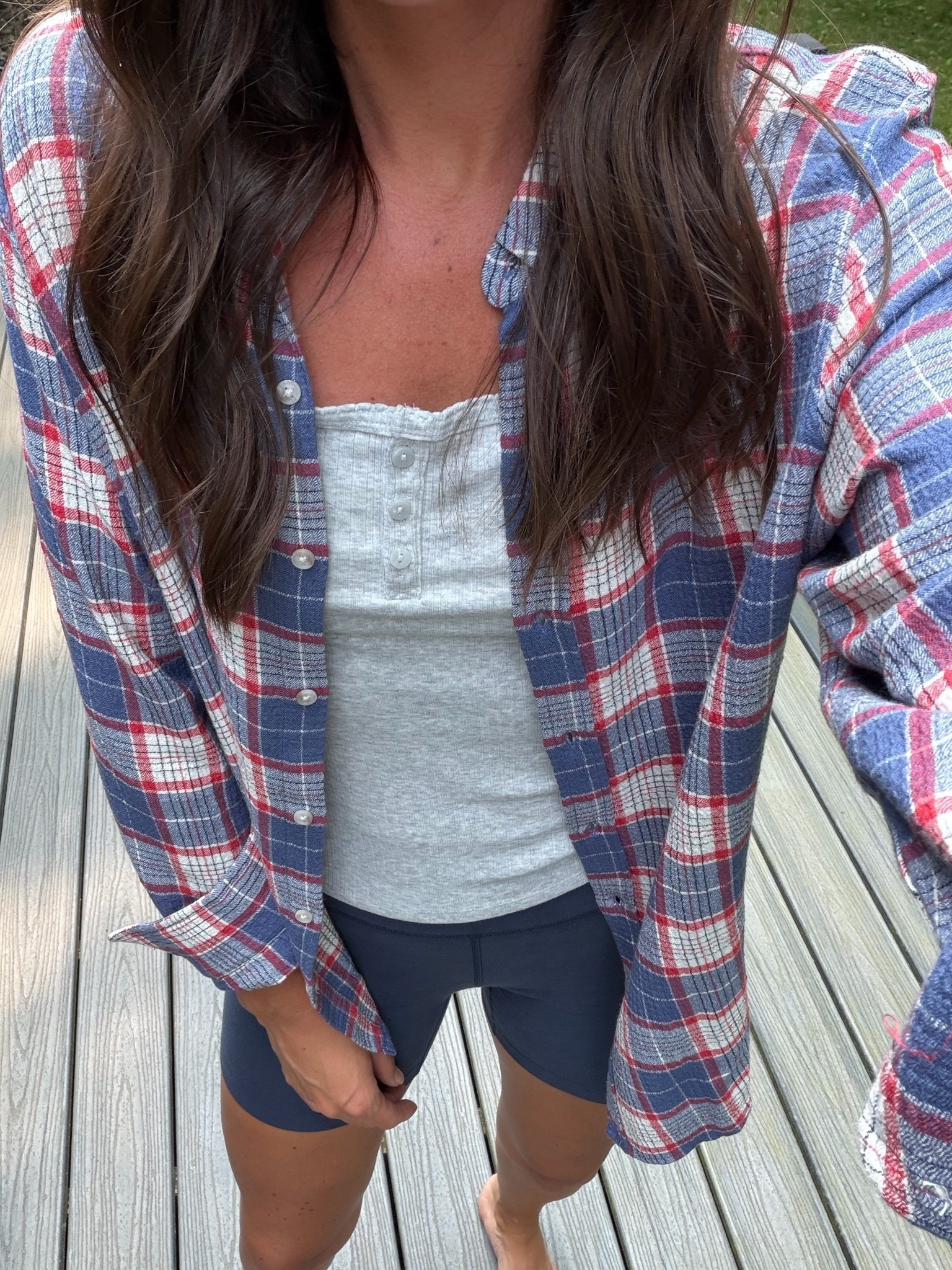 Today’s casual lounge outfit 

Tank - small 
Button up - medium 
Shorts - medium