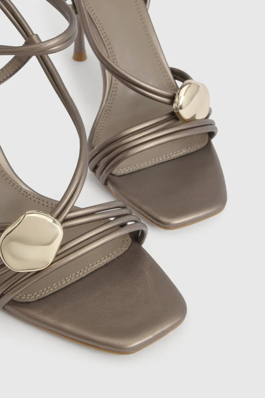 Bronze High Stiletto Strappy Hardware Detail Heels | Boohoo | Boohoo.com (UK & IE)