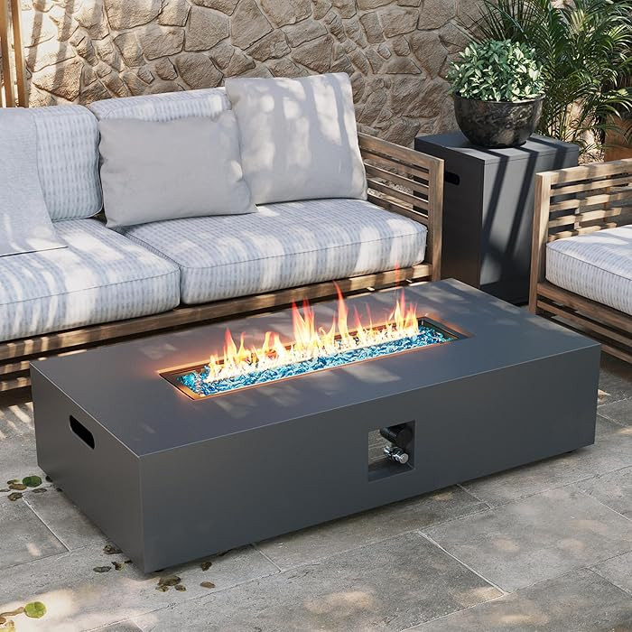 UPHA 56-inch Outdoor Propane Gas Fire Pit Table 50000 BTU Iron Rectangle Firepit for Outside Pati... | Amazon (US)