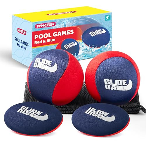 SYNCFUN 4 Pcs Skip Water Balls,Splash Water Bouncing Balls with Mesh Bag, Beach Toys for Kids, Pool Toys for Friends and Family, Fly Swimming Game Adults, Boys, Teens, Great for All Ages (Red & Blue) | Amazon (US)