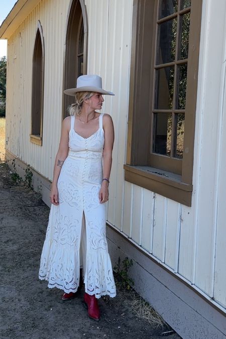 White maxi dress
Red cowgirl boots 
Western hat 
Fall outfit inspiration 
Coastal cowgirl  

#LTKover40 #LTKstyletip #LTKfindsunder100