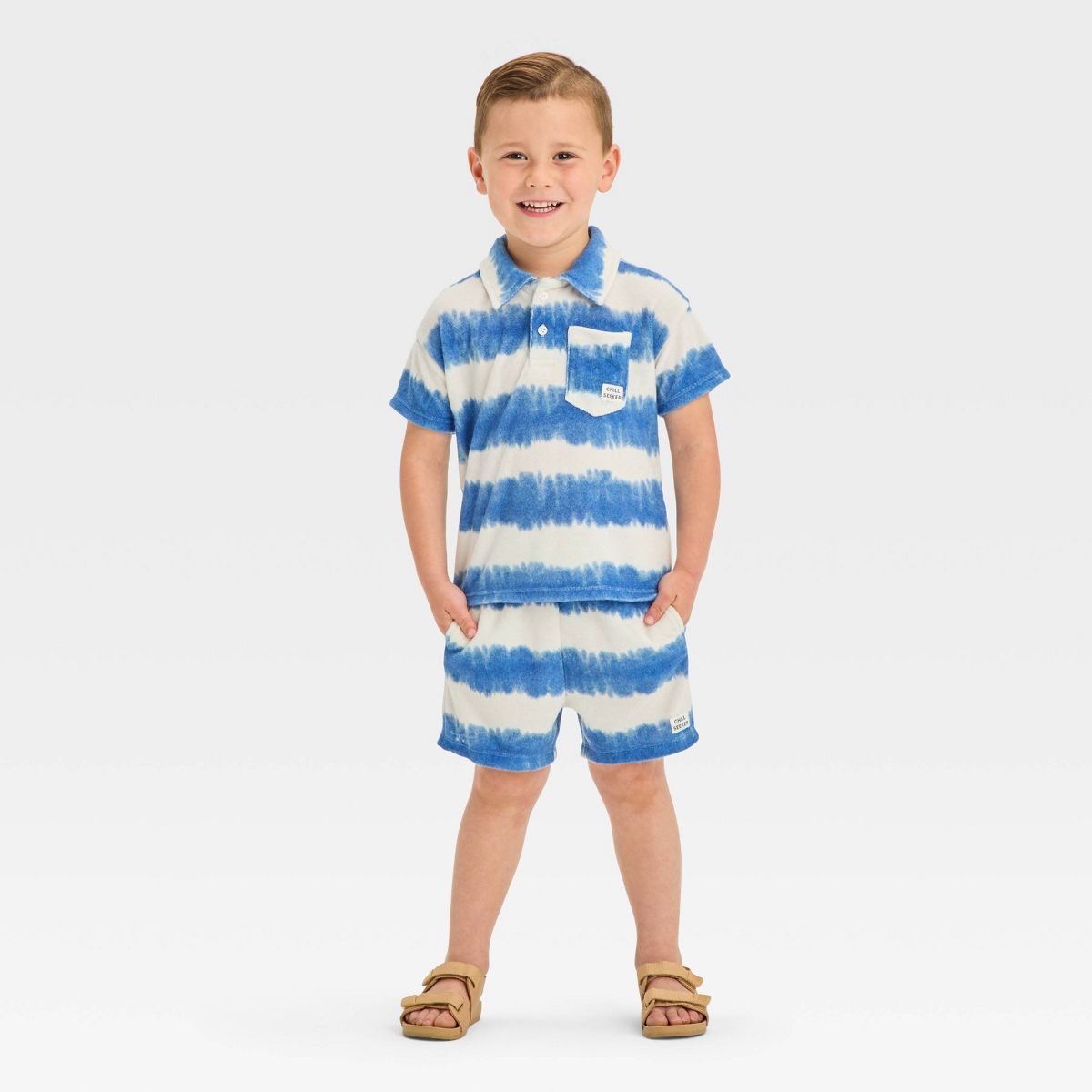 Grayson Mini Toddler Boys' Pull-On Wavy Striped Shorts Set - Blue 5T | Target