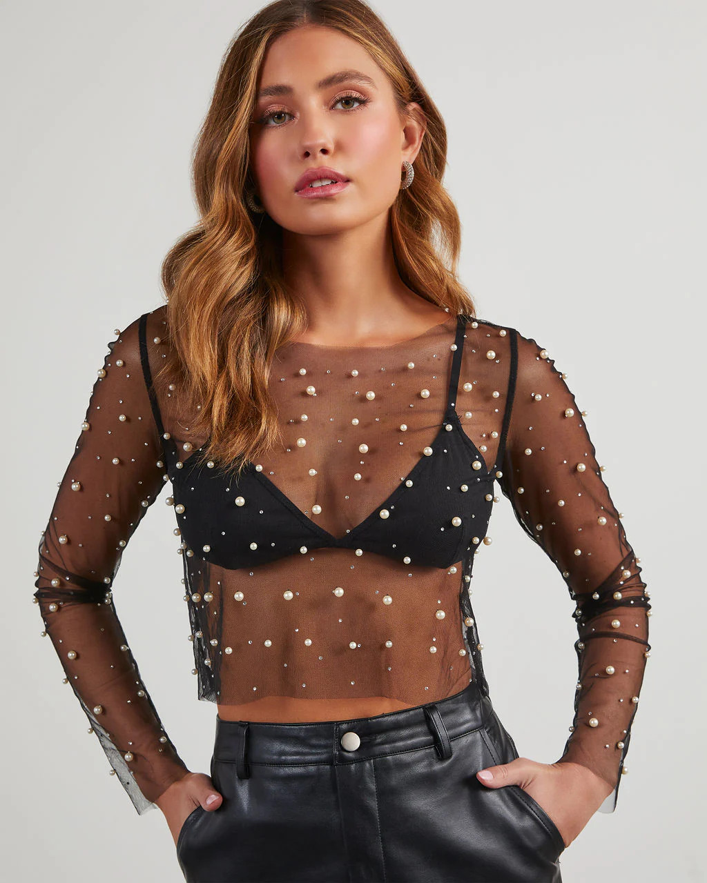 Lillie Mesh Embellished Long Sleeve Top | VICI