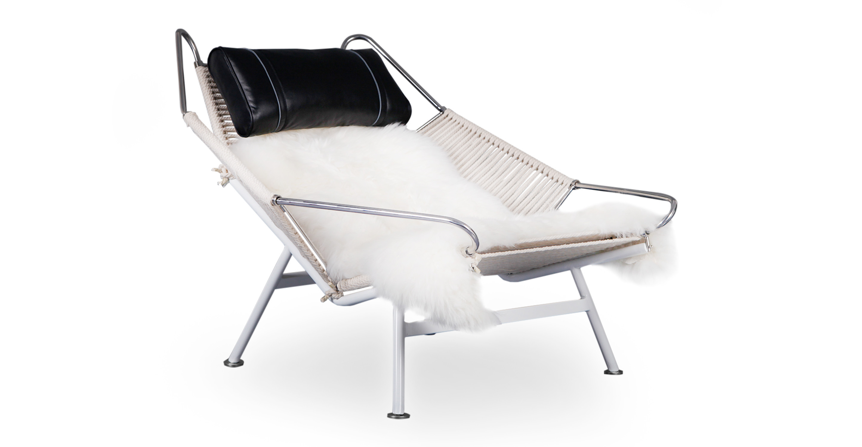 Flag Halyard Leather Chair, Beige Rope/Black | Kardiel