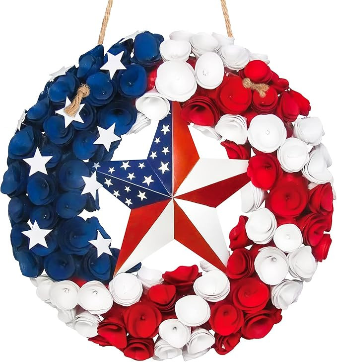 4th of July Hanging Door Sign, Independence Day Decorations American Rustic Wooden Plaque with Ro... | Amazon (US)