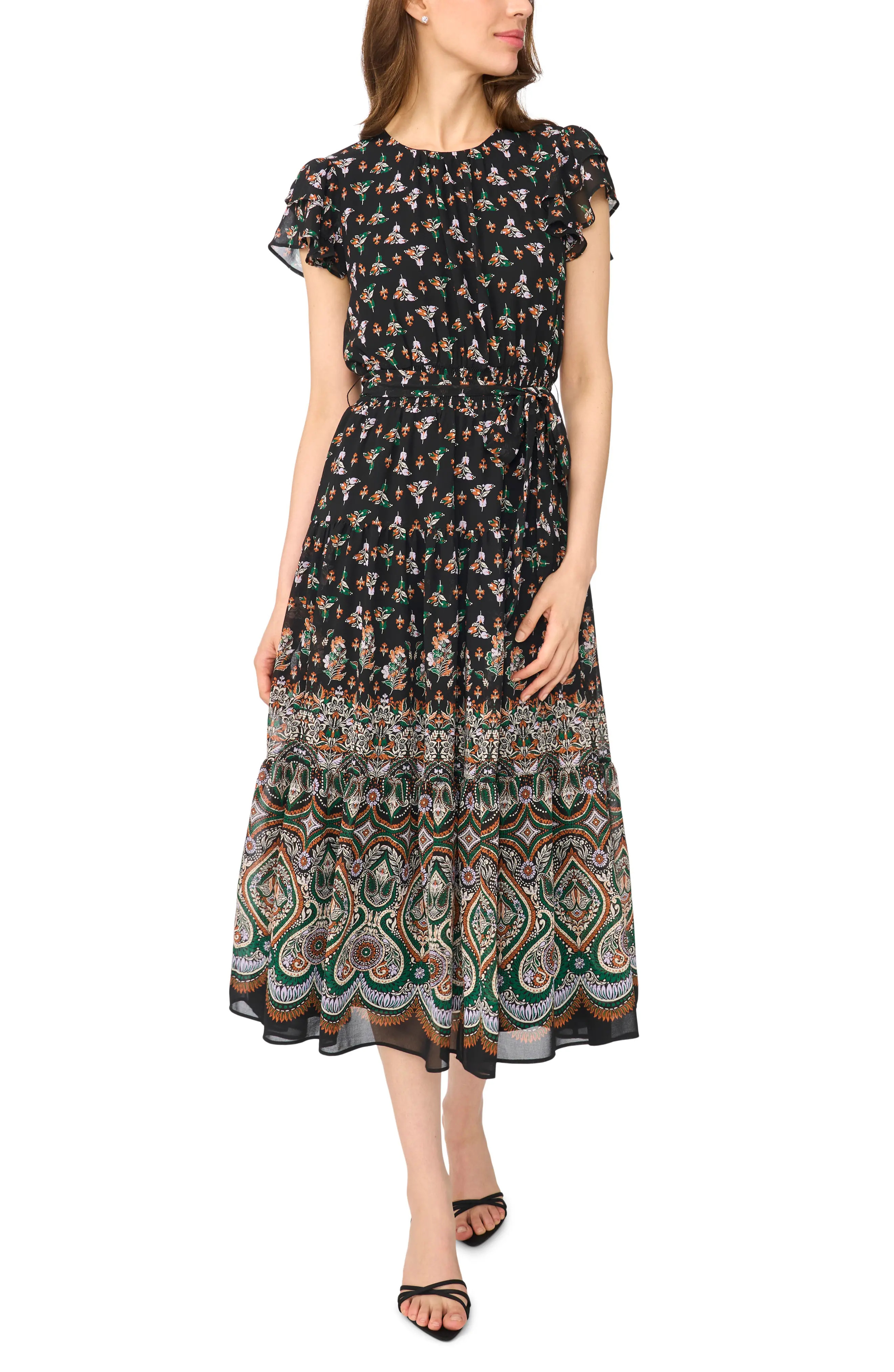 CeCe Floral Print Flutter Sleeve Midi Dress (Women) | Nordstrom | Nordstrom