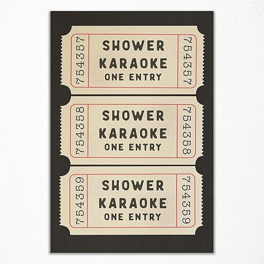 nghtuiyocw Vintage Shower Karaoke Ticket Print, Retro BlackBathroom Wall Art Canvas, Shower Singi... | Amazon (US)