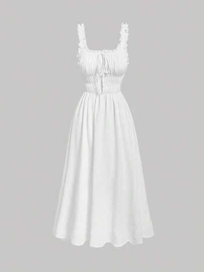 SHEIN MOD Solid Ruched Bust Frill Trim Cami Dress SKU: sz2303285710983833











(1000+ Revie... | SHEIN