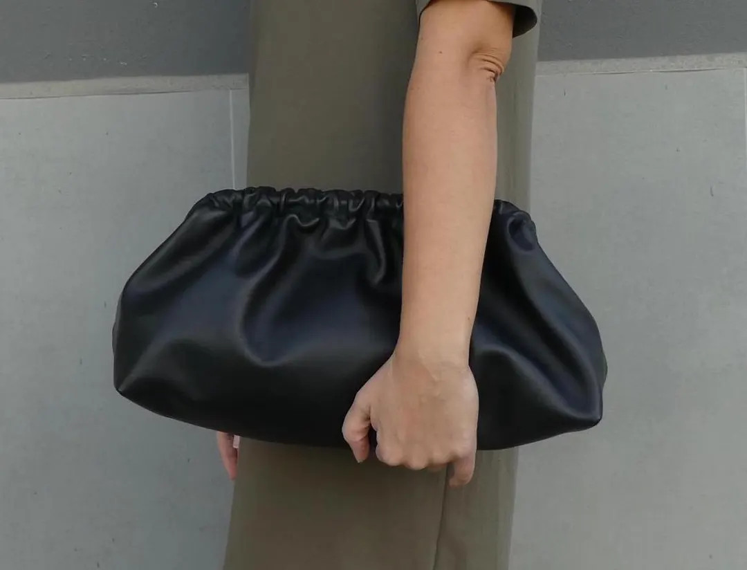 Black Smooth Leather Cloudy Chic Leather Clutch: Oversized Dumpling Retro Puffball Bag, Handcraft... | Etsy (US)