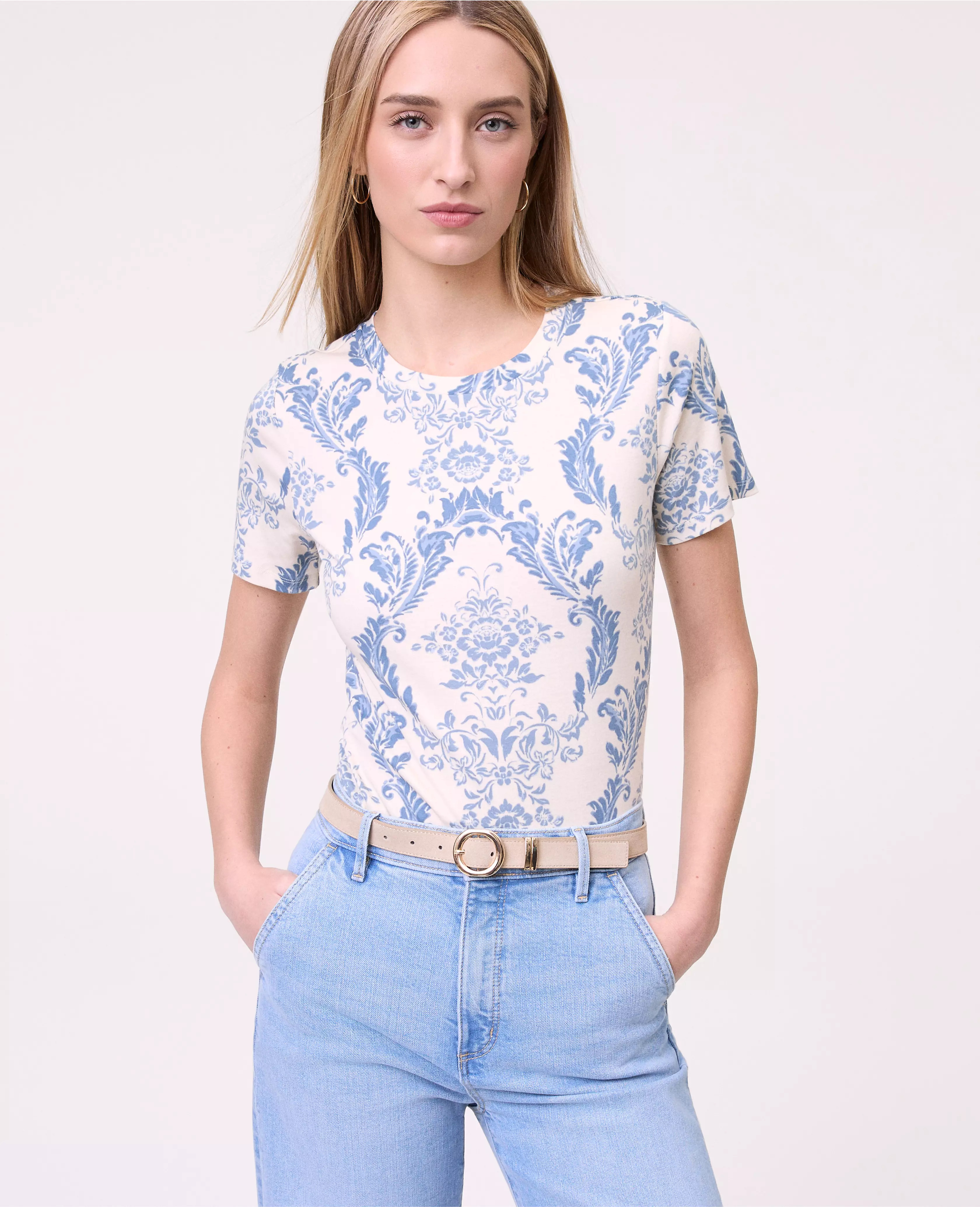 Weekend Collection Toile Crew Neck Tee | Ann Taylor