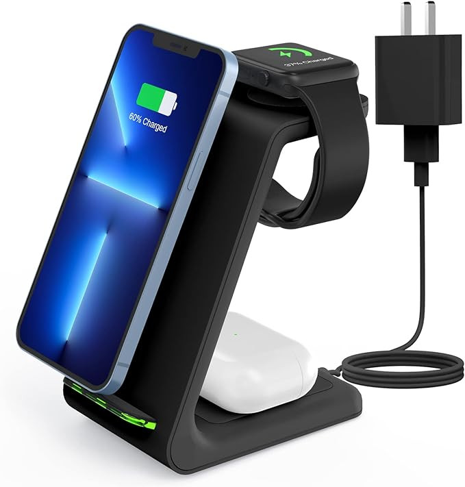 Wireless Charging Stand, GEEKERA 3 in 1 Wireless Charger Dock Station for Apple Watch 7 6 SE 5 4 ... | Amazon (US)