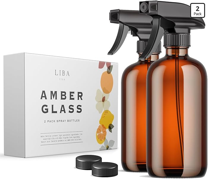 LiBa Amber Glass Spray Bottles 2 Pack, 16 oz Refillable Empty Spray Bottle for Cleaning, Essentia... | Amazon (US)