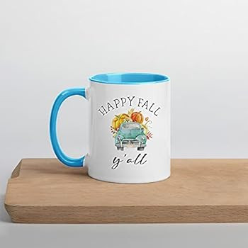 Happy Fall Y'all Truck Blue 11oz Ceramic Accent Mug Hello Pumpkin Spice Morning Leaves Sweater Weath | Amazon (US)