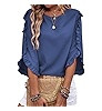 EVALESS 3/4 Length Sleeve Womens Tops Dressy Casual Blouses Crewneck Ruffle Sleeve Shirts Summer ... | Amazon (US)