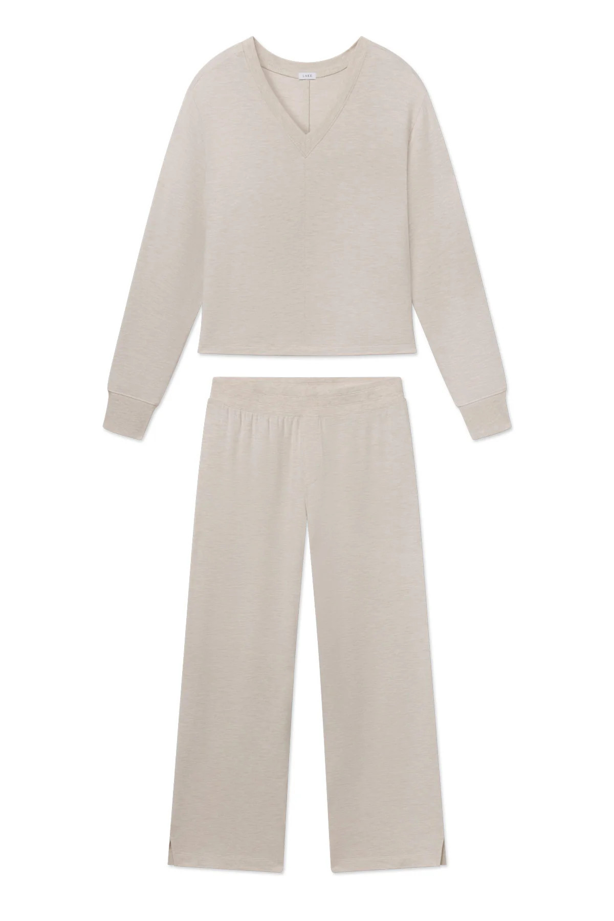 Relax V-Neck Set in Oat Heather - S | Lake Pajamas