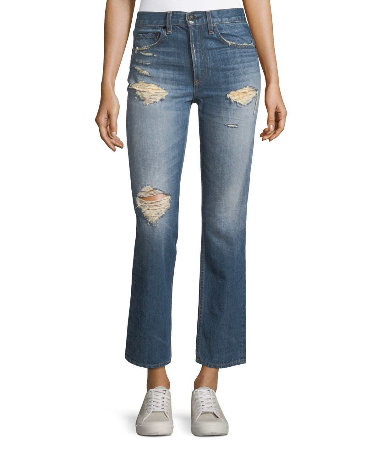 Distressed Cropped High-Rise Straight-Leg Jeans | Bergdorf Goodman