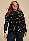 Plus Size Polka Dot Mesh Mock Neck Blouse | Maurices