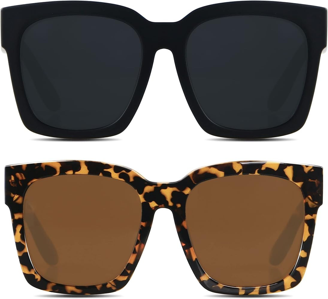 ANDWOOD Oversized Sunglasses for Women Big Large Square Wide Frame Shades Retro Trendy Fashion UV... | Amazon (US)