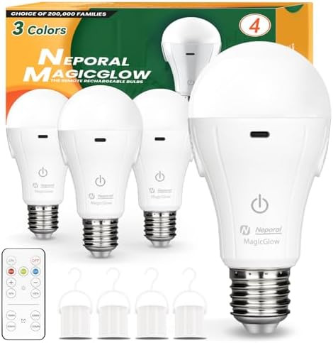 Neporal MagicGlow Rechargeable Light Bulbs with Remote, 3 Colors Shift + Stepless Dimmable Batter... | Amazon (US)