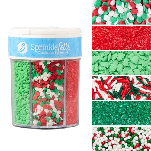 Sweets Indeed Christmas Sprinkles, Holiday Edible Sprinkle Mix, Tree Confetti, Jimmies, Sanding Sugar, Perfect for Cake Decorations, Baking, Ice Cream, Cookies, Cupcake Topper, 6.45 ounces (Christmas 6 Cell) | Amazon (US)