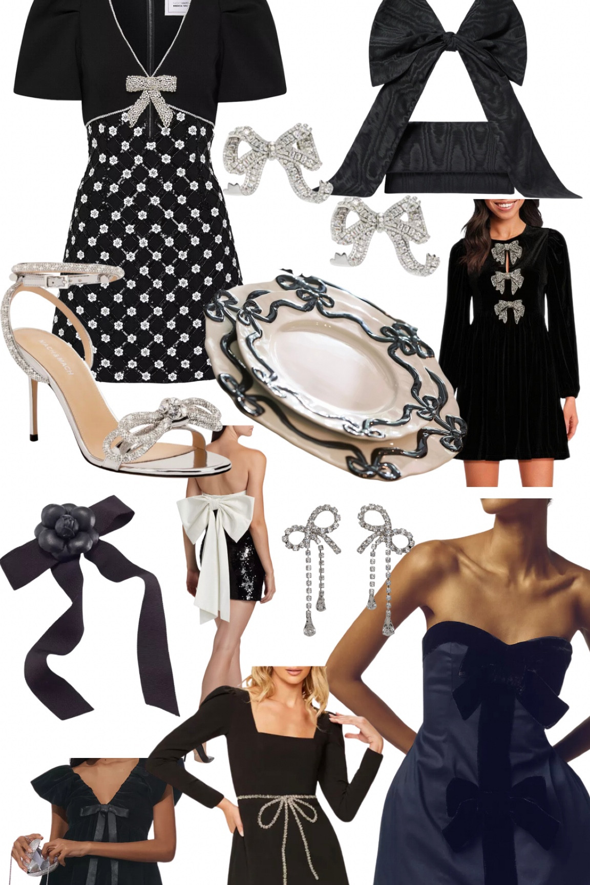 Bow, bow dress, bow shoes, bow earrings, holiday, holiday decor, bows, Christmas dress, holiday outfit