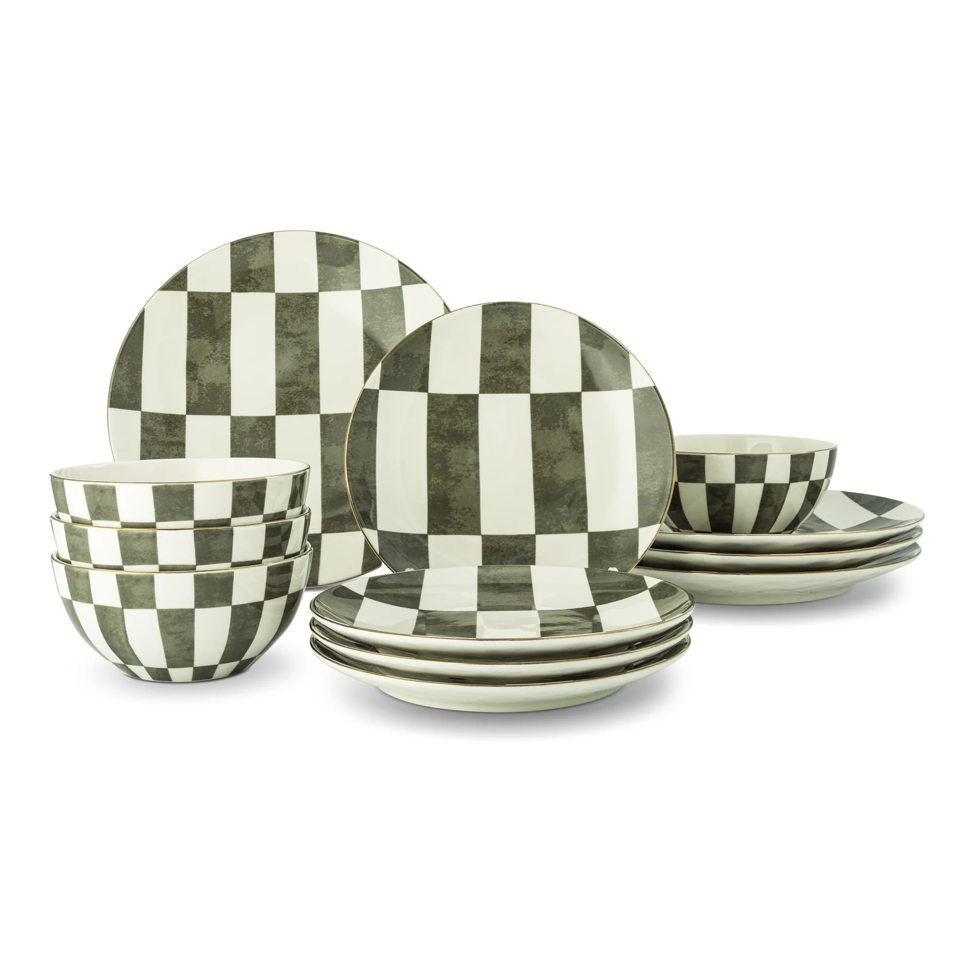 Thyme & Table Celine Dusty Moss 12-Piece Ceramic Dinnerware Set | Walmart (US)