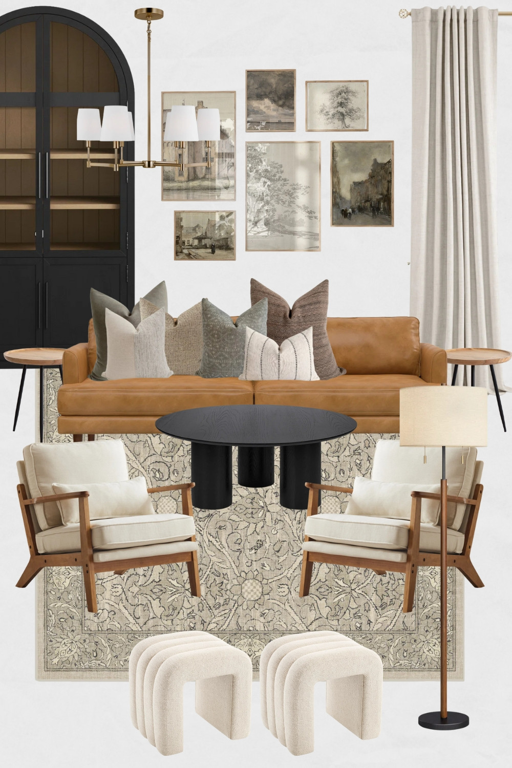 Transitional Living Room Moodboard, McGee-style living room design ideas, Leather Sofa, Neutral throw pillows, Transitional Accent Chairs, Neutral Area Rug, Modern Classic Living Room Design Ideas, Neutral living room color palette

#homedecor #livingroomdesign #livingroomdecor #leathersofa #neutralrug #instahome #homeinspo 

 #LTKHome #LTKSaleAlert