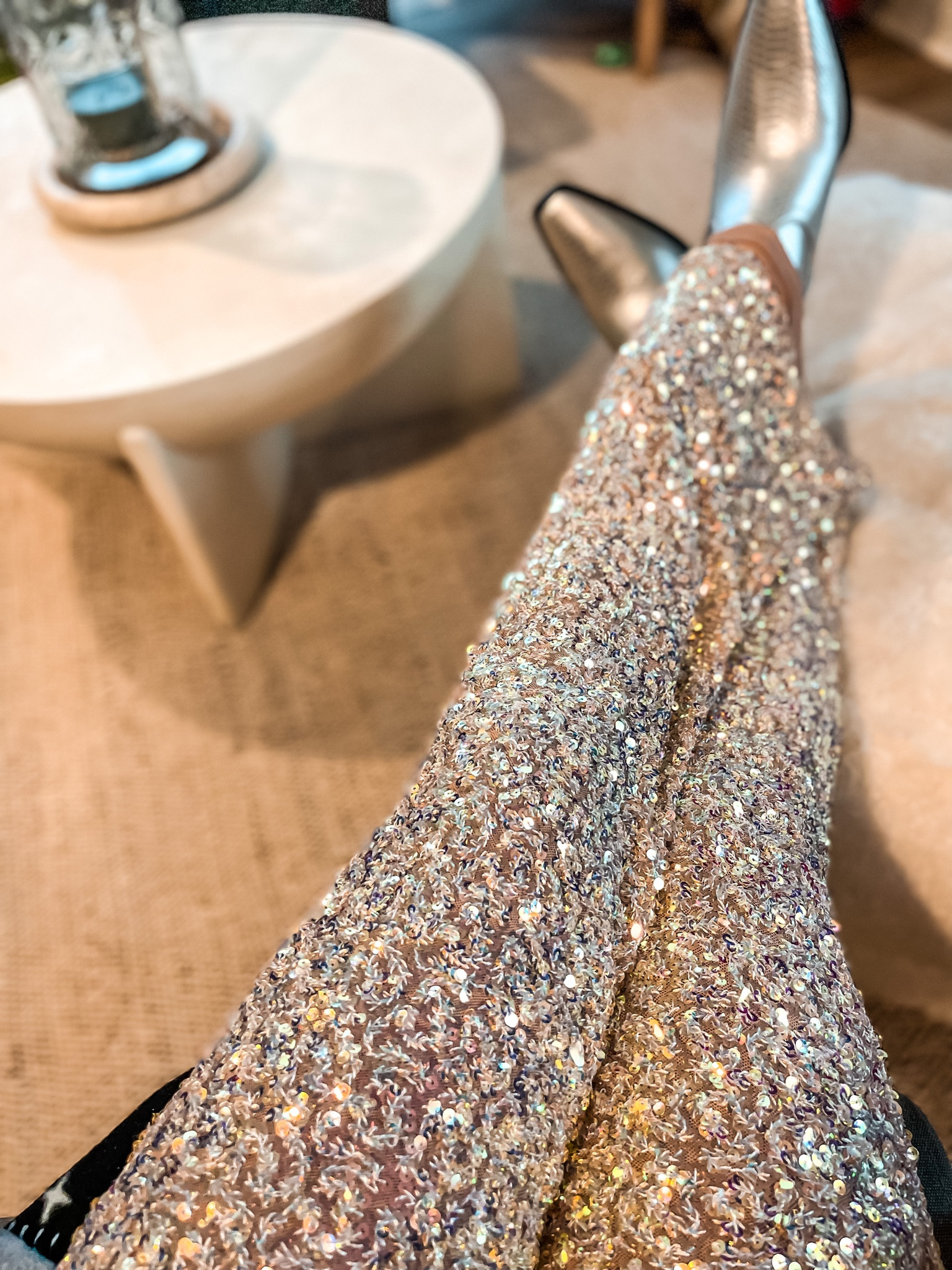 Holiday Sequins and metallic outfit inspo 
- square toe chrome cowboy boot 
- champagne gold flare sequin pants

#ltkunder50 #ltkunder100 #ltkshoecrush

#LTKstyletip #LTKSeasonal #LTKHoliday
