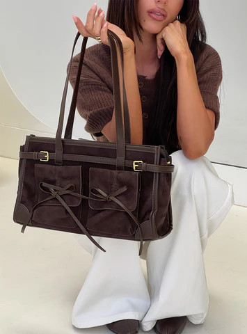 Beaming Bow Detail Shoulder Bag Brown | Princess Polly US