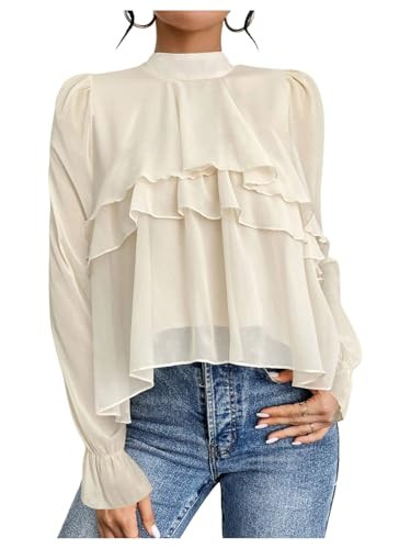 Amazon.com: Verdusa Women's Dressy Casual Ruffle Layered Blouse Puff Sleeve Chiffon Elegant Flowy... | Amazon (US)