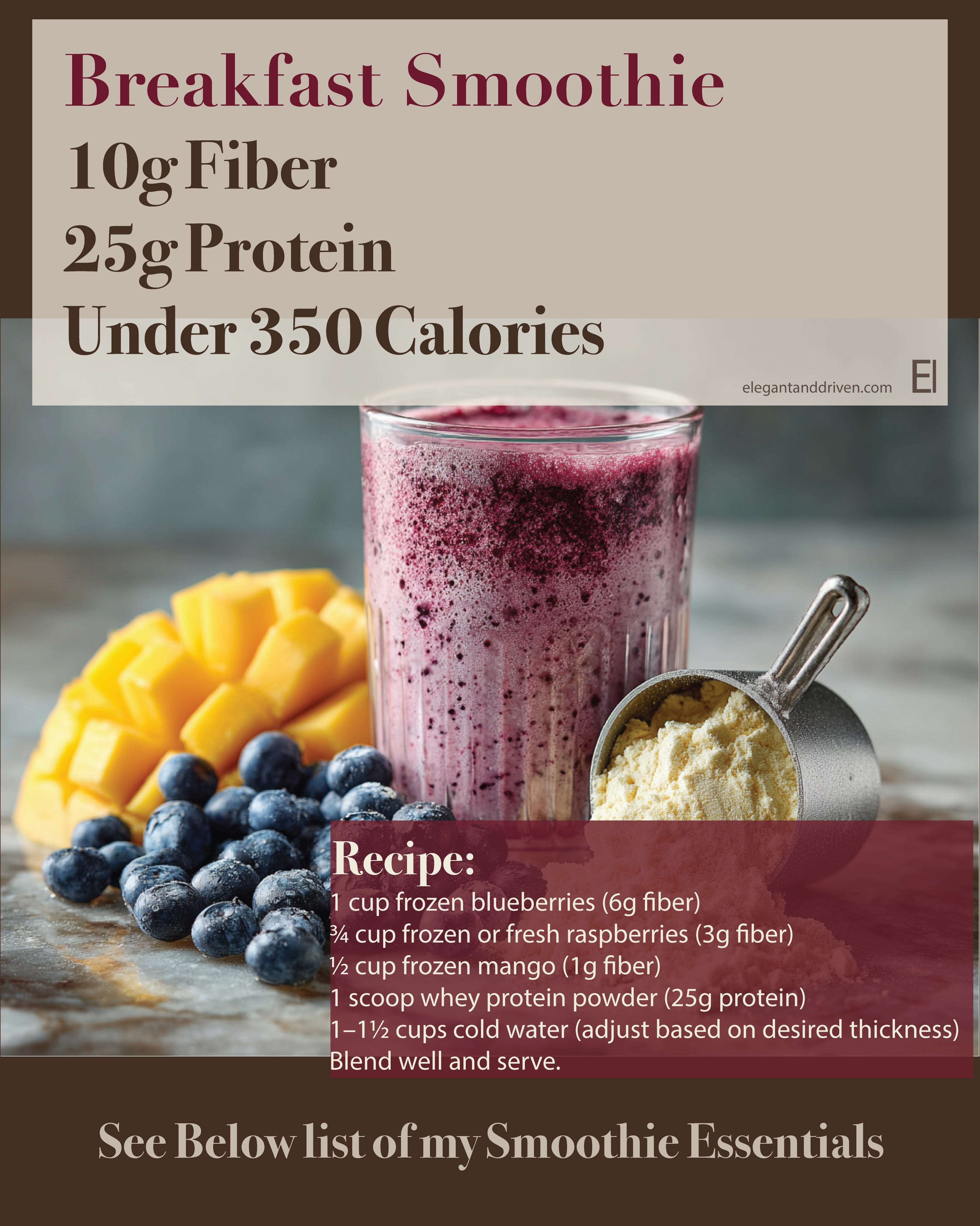 ✨ My go-to Breakfast Smoothie ✨
10g Fiber • 25g Protein • Under 350 Calories 
Simple, delicious, and keeps me full all morning.
💡 Tap below to shop my Smoothie Essentials — from the blender to my favorite whey protein. 

 #LTKActive #LTKFindsUnder50