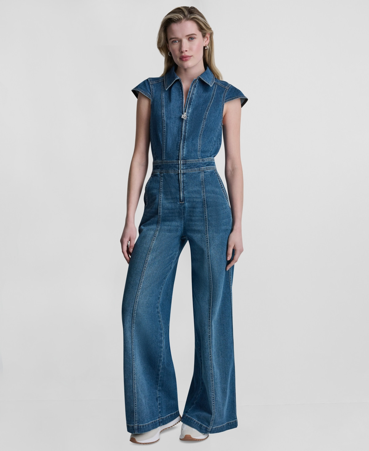 Dkny Jeans Women's Wide-Leg Cap-Sleeve Denim Jumpsuit - Albany | Macy's
