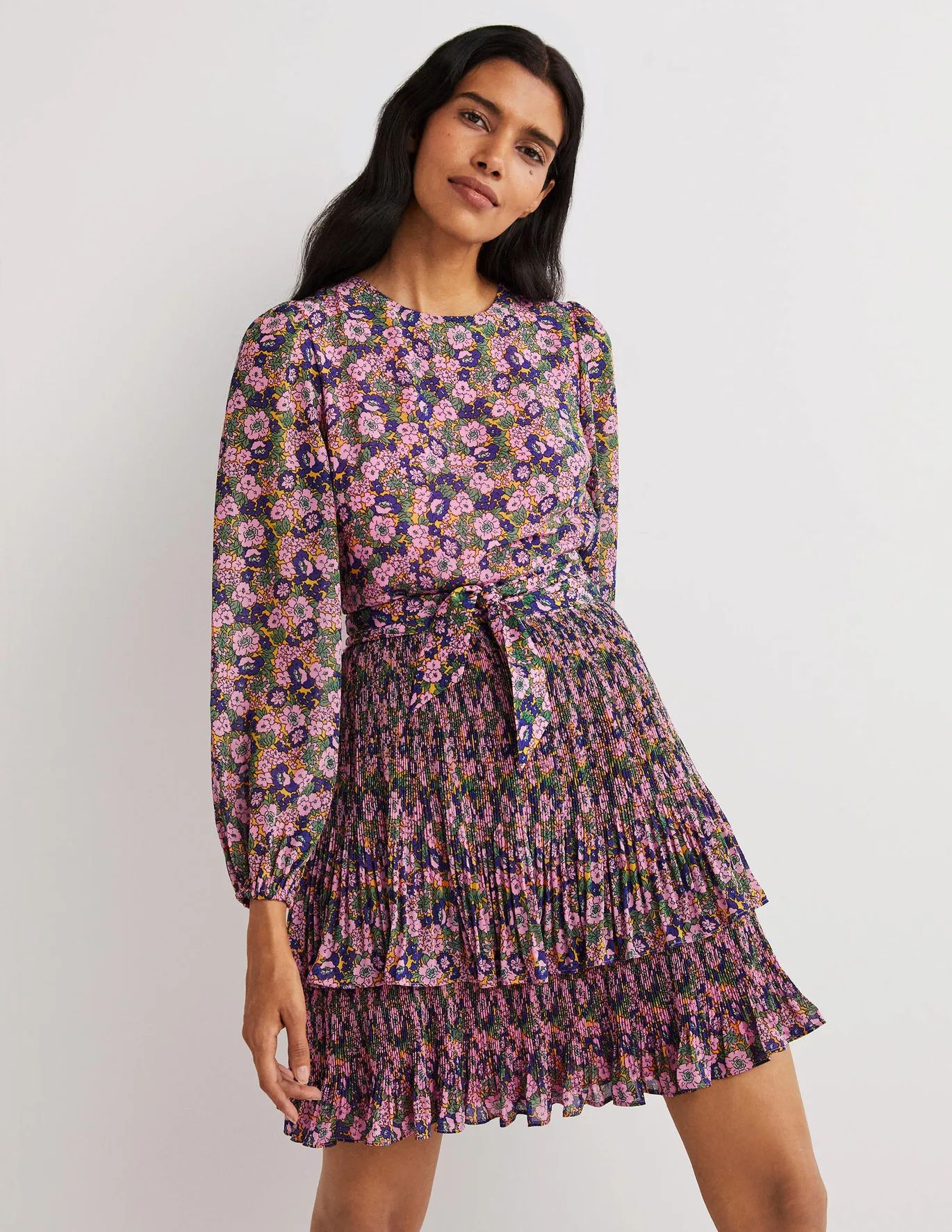 Plisse Skirt Mini Dress - Cherry Blossom, Floral Lawn | Boden (US)