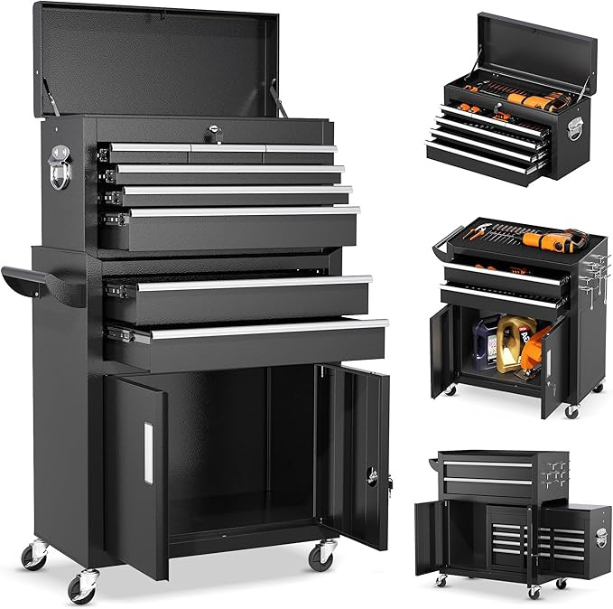 8-Drawers Rolling Tool Chest, Assembled Tool Chest with Wheels, Detachable Top Tool Box, Tool Cab... | Amazon (US)