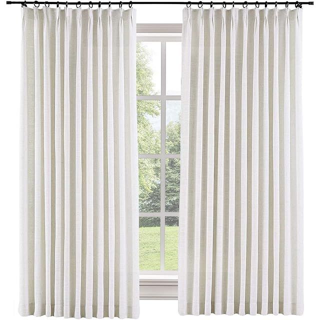 TWOPAGES Stefana Silber x Pinch Pleat Window Drapery Plain Pattern White Beige Linen Curtain Pane... | Amazon (US)