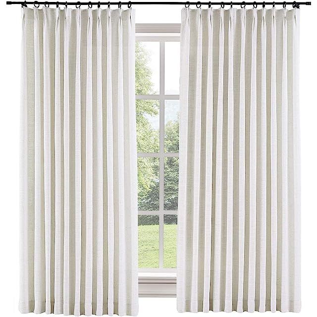 TWOPAGES Stefana Silber x Pinch Pleat Window Drapery Plain Pattern White Beige Linen Curtain Pane... | Amazon (US)