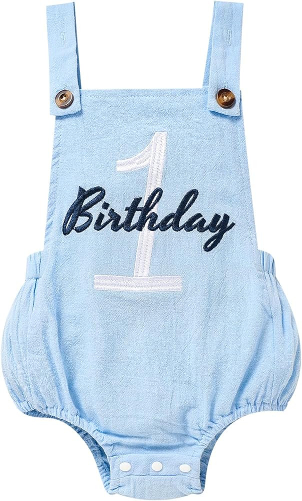 Baby Boys Girls 1st Birthday Romper Baby First Birthday Outfit Boy Solid Color Jumpsuit Cake Smas... | Amazon (US)