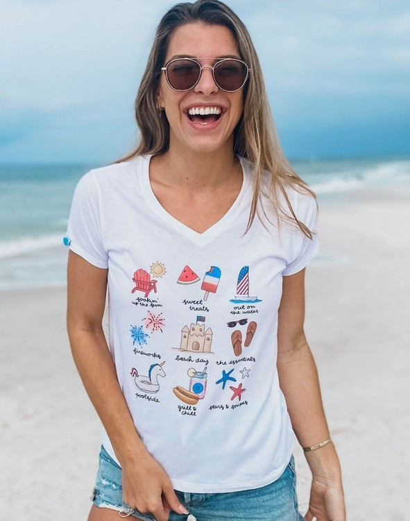 Patriotic by Callie Danielle V-neck Tee - Women - White | 30A Gear