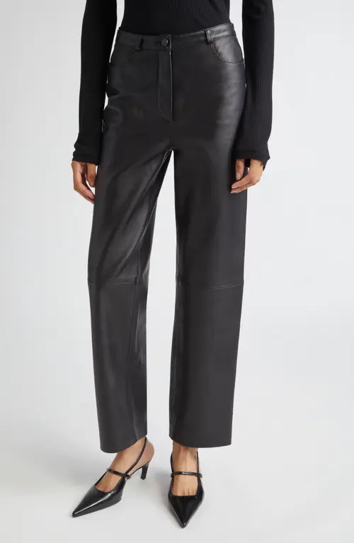 LOULOU DE SAISON Cobe Lambskin Leather Straight Leg Pants in Black at Nordstrom, Size 6 Us | Nordstrom