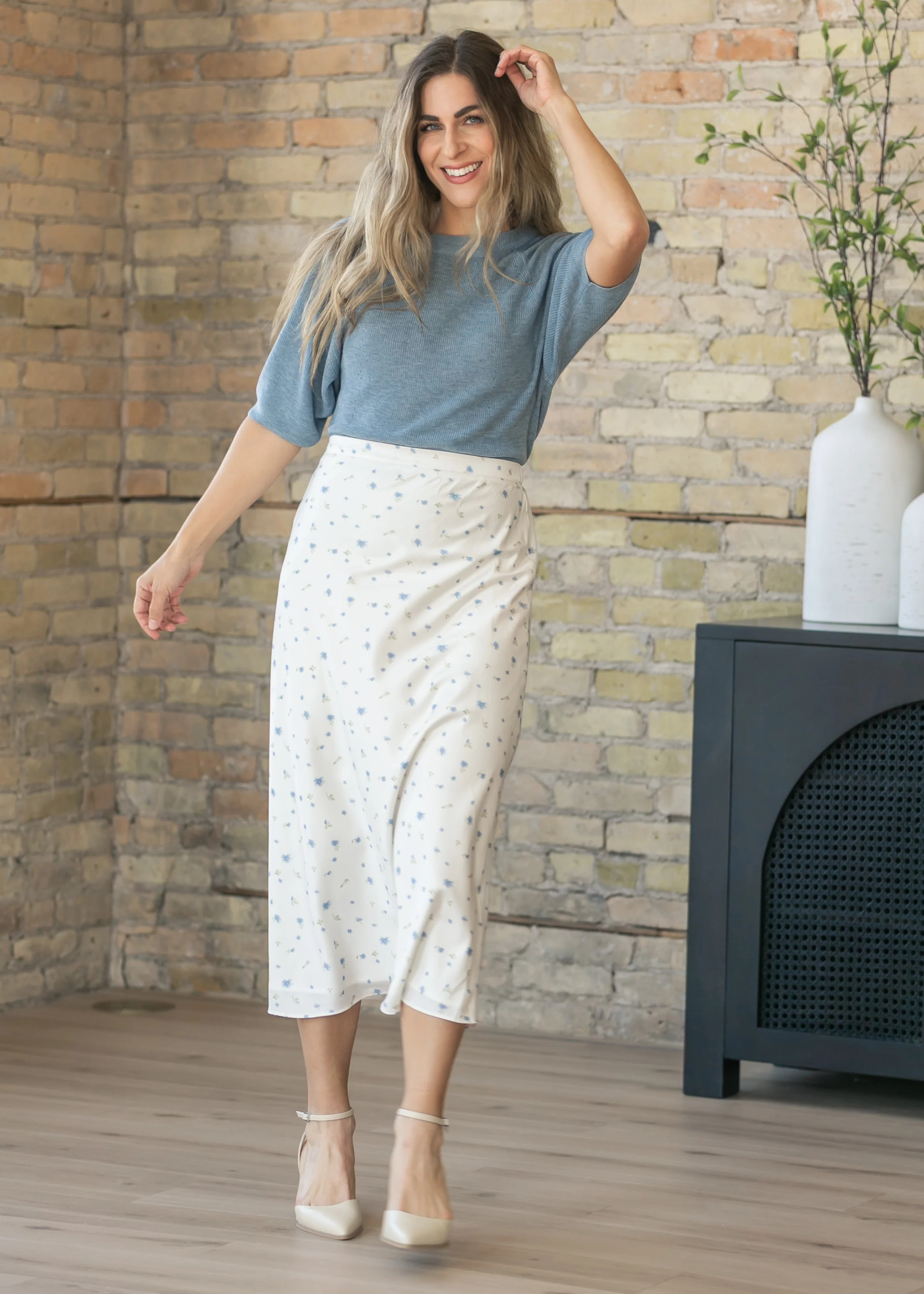 Blue Floral Satin Maxi Skirt | Inherit Clothing Co.