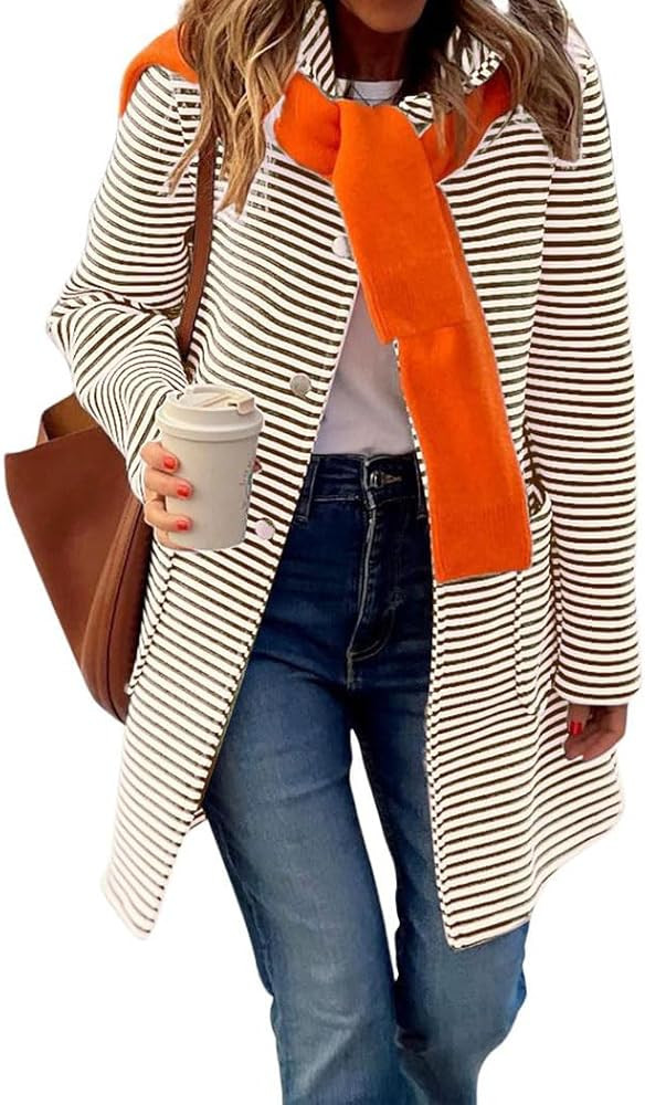 chouyatou Women's Color Block Striped Hooded Cardigan Sweaters Button Down Long Coatigan Jackets ... | Amazon (US)
