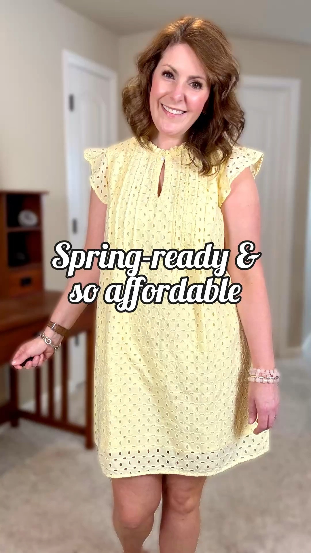 Some dresses just feel like spring in a snapshot. This eyelet ruffle dress has a button-front keyhole, a flattering fit and delicate ruffle sleeves and neckline. Yellow, white, navy, pastel blue or pink…perfect for Easter, spring events or just sunny days you want to feel put together.

