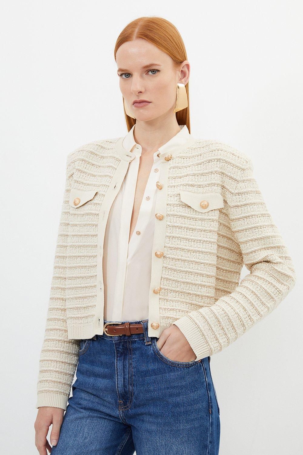 Textured Military Trim Knit Jacket | Karen Millen UK + IE + DE + NL