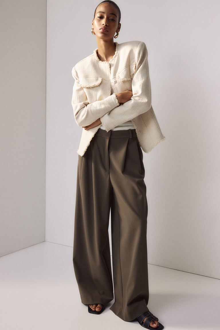 Fringe-trimmed linen-blend jacket - Light beige - Ladies | H&M GB | H&M (UK, MY, IN, SG, PH, TW, HK)