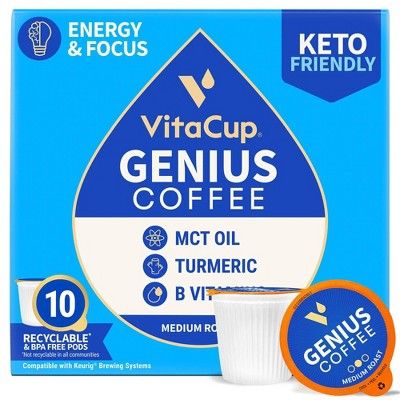 VitaCup Genius Coffee Pods w/KETO MCT Oil, Turmeric, & B Vitamins (Energy & Focus) Medium Roast -... | Target