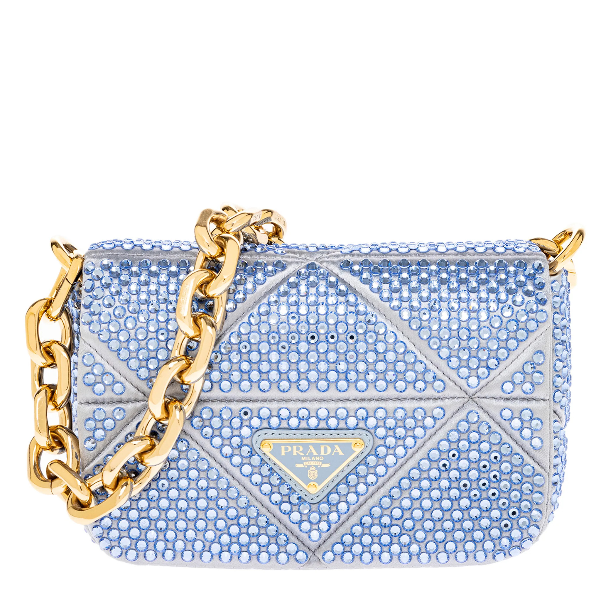 Prada Crystal Triangle Logo Mini Shoulder Bag | Overstock