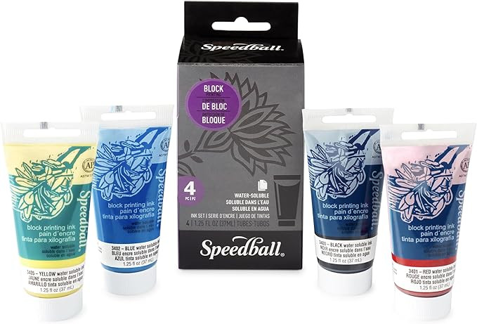 Speedball Water-Soluble Block Printing Ink Starter Set, 4-Color Set, 1.25-Ounce Tubes | Amazon (US)